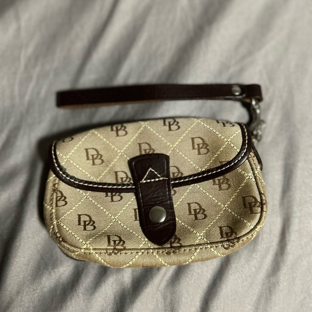 Dooney & Bourke Tan Canvas with Leather Trim Wristlet